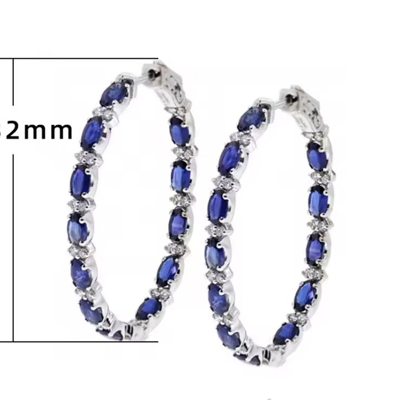 Fashionable 925 Sterling Blue/White  Silver Zircon Chain Hoop Earring - Picture 2 of 2